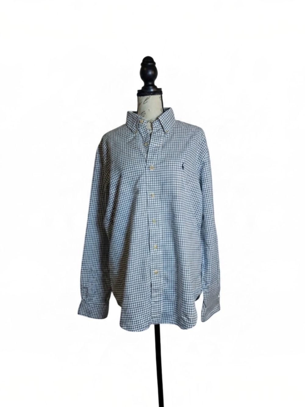 Ralph Lauren Classic Fit Button Down Navy Black Tattersall Check Men’s Size L
